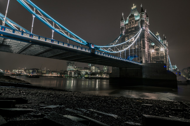 Обои картинки фото города, лондон, великобритания, огни, мост, река, ночь
