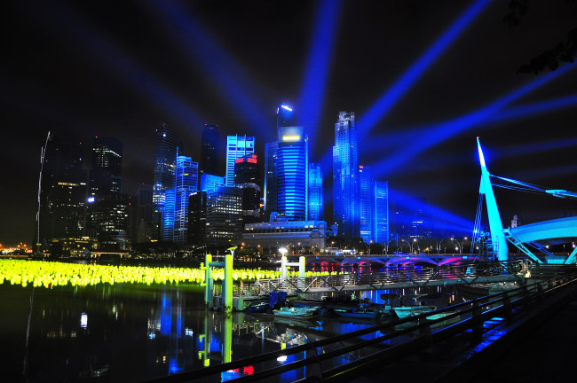 Обои картинки фото города, сингапур, singapore, город, огни, ночь