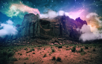 Картинка разное компьютерный+дизайн камни космос облака скала кусты песок гора фантастика another planet фентези fantasy