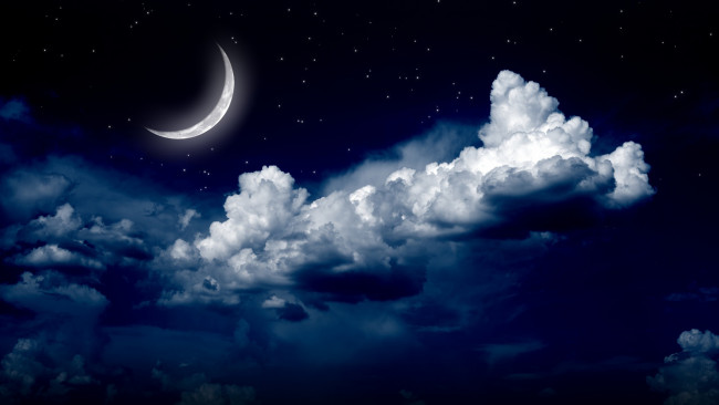 Обои картинки фото природа, облака, пейзаж, звёзды, ночь, месяц