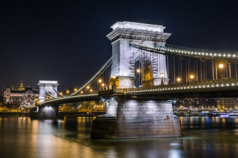обоя chain bridge - budapest, города, будапешт , венгрия, мост, река
