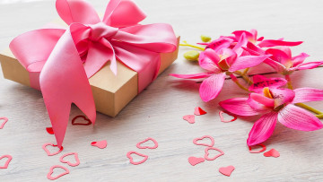 Картинка праздничные день+святого+валентина +сердечки +любовь бант подарок цветы лента розовый сердечки