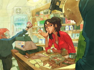 Картинка рисованное люди мальчик магазин девушка ограбление