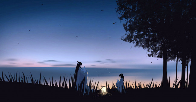 Обои картинки фото аниме, mo dao zu shi, лань, ванцзи, сычжуй, кролики, поляна