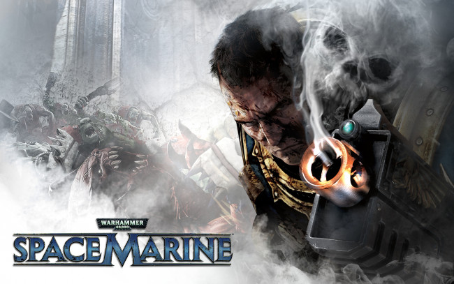 Обои картинки фото warhammer, 40000, space, marine, видео, игры, 40, 000, оружие, дым