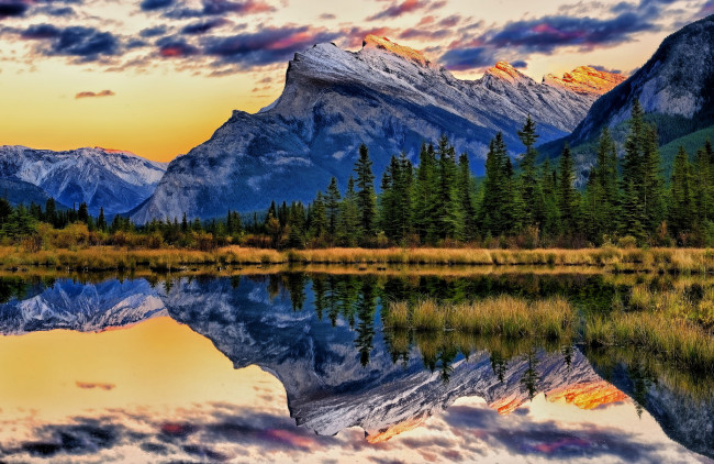 Обои картинки фото banff, national, park, alberta, природа, реки, озера, vermillion, lakes, горы, озеро, отражение, canada, mount, rundle, canadian, rockies, банф, альберта, канада, канадские, скалистые, гора, рандл