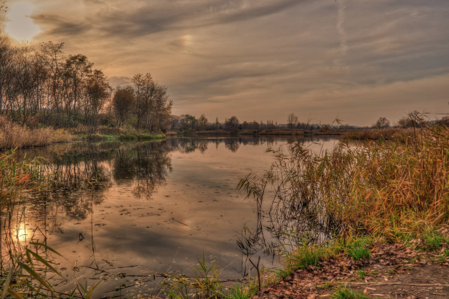 Обои картинки фото природа, реки, озера, закат, пейзаж, озеро, осень