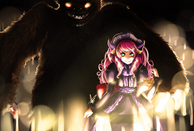 Обои картинки фото аниме, -angels & demons, девочка, монстр