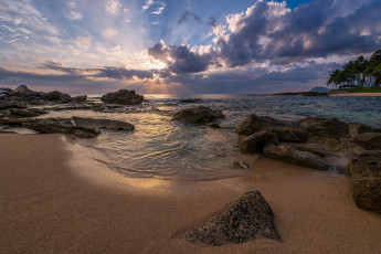 Картинка природа побережье остров море закат гавайи оаху