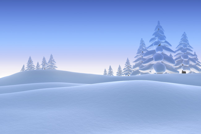 Обои картинки фото векторная графика, природа , nature, деревья, снег, зима, сугробы, рендеринг, ель