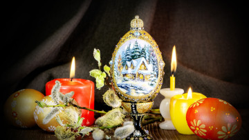 Картинка праздничные пасха огонь цвет пламя яйца корона свечи верба