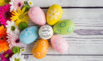 Картинка праздничные пасха цветы яйца весна colorful happy flowers spring easter eggs decoration