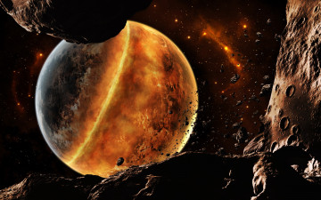 Картинка космос арт метеориты кратер планеты