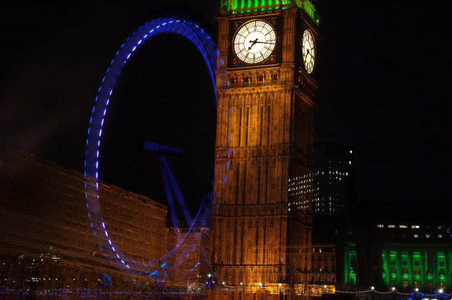 Обои картинки фото лондон, города, великобритания, биг, бен, колесо, обозрения