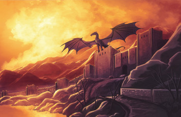 Картинка фэнтези драконы крылья стены