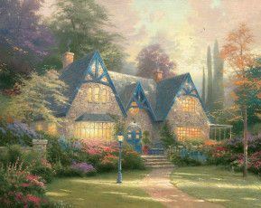 Картинка winsor+manor рисованные thomas+kinkade дом коттедж усадьба имение