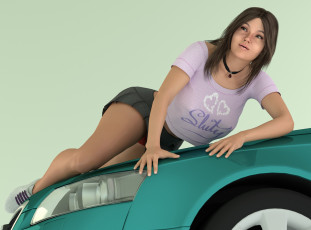 Картинка автомобили 3d+car&girl взгляд фон автомобиль девушка