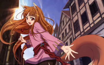 обоя аниме, spice and wolf, horo, spice, and, wolf, город, девушка, арт