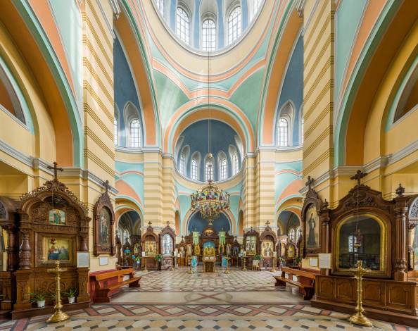 Обои картинки фото orthodox church of revelation of the holy mother of god,  vilnius,  lithuania, интерьер, убранство,  роспись храма, собор