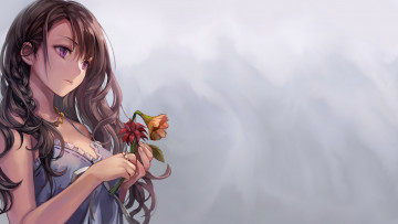 Картинка аниме unknown +другое девушка взгляд фон цветы