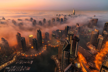 Картинка города дубай+ оаэ огни туман дубай вечер город