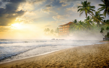 Картинка природа побережье summer beach пальмы море shore sea песок sand palms берег paradise tropical пляж