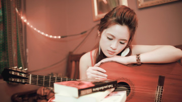 Картинка музыка -другое книга девушка комната гитара