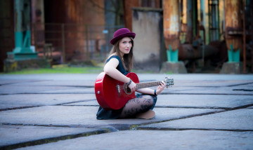 Картинка музыка -другое взгляд девушка улица шляпа гитара