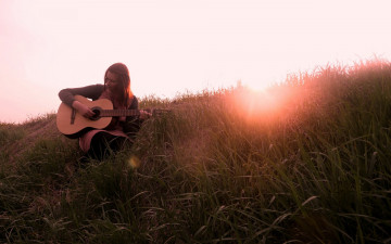 Картинка музыка -другое растения гитара природа закат девушка