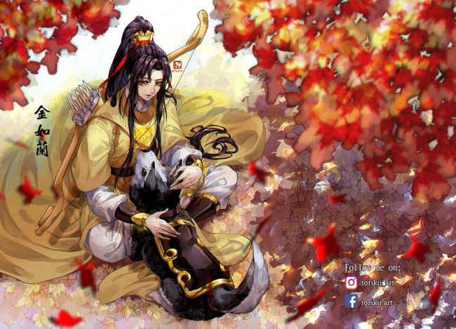Обои картинки фото аниме, mo dao zu shi, цзинь, лин, лук, собака
