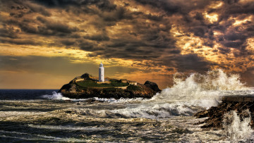 Картинка angry sea природа маяки остров море маяк прибой