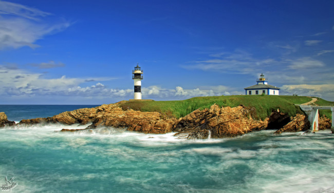 Обои картинки фото ribadeo, spain, природа, маяки, море, остров, испания