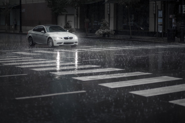 Обои картинки фото bmw, m3, автомобили, тротуар, дождь