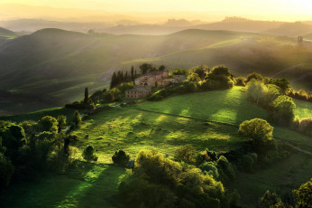 Картинка тоскана италия города пейзажи деревья дома поля