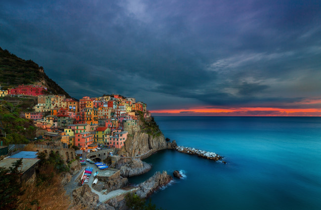 Обои картинки фото города, амальфийское, лигурийское, побережье, италия, закат, море, дома