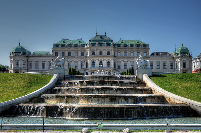 Обои картинки фото belvedere, palace, vienna, austria, города, вена, австрия, скульптуры, фонтан, бельведер, дворец