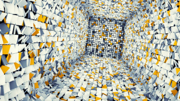 Картинка 3д+графика абстракция+ abstract тоннель стены бумажки квадраты