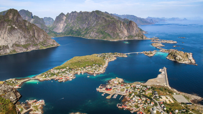 Обои картинки фото города, лофотенские острова , норвегия, панорама