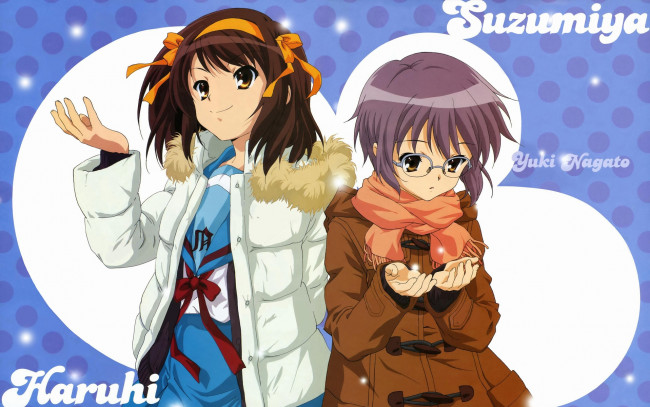 Обои картинки фото аниме, the, melancholy, of, haruhi, suzumiya, девушки