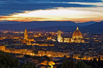 Картинка флоренция италия города собор купол крыши огни ночь