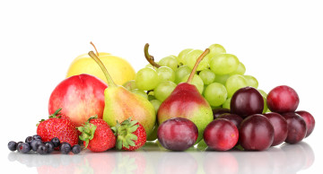 Картинка еда фрукты ягоды виноград сливы черника груши яблоки клубника
