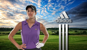 Картинка бренды adidas девушка гольф поле облака пейзаж