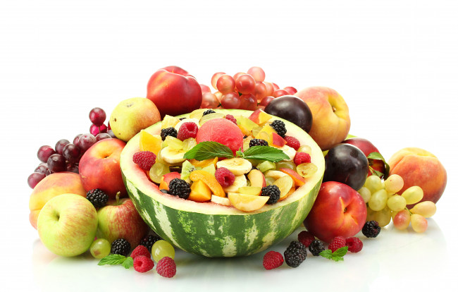 Обои картинки фото еда, фрукты, ягоды, яблоки, арбуз, персики, малина