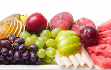 Картинка еда фрукты +ягоды груша слива яблоко персик дыня виноград арбуз