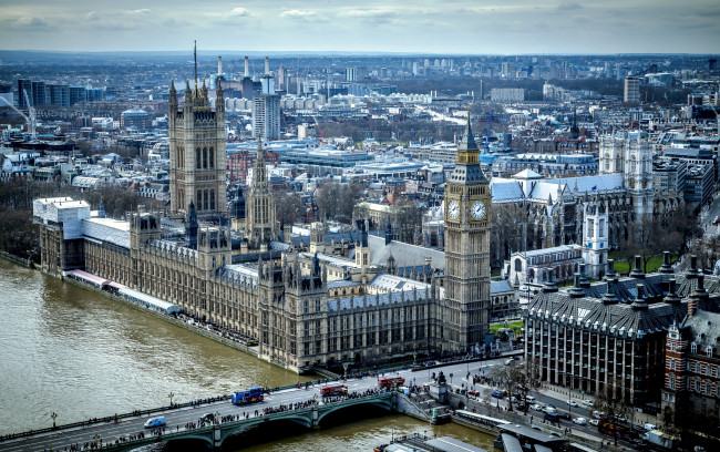 Обои картинки фото города, лондон , великобритания, дома, англия, лондон, темза, мост, река, панорама, башня, парламент