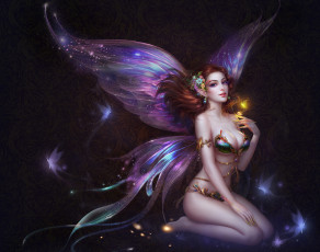обоя фэнтези, феи, fantasy, fairy, фея, крылья, взгляд, фон, узоры