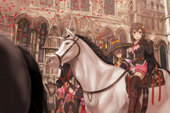 Картинка аниме kono+subarashii+sekai+ni+shukufuku+wo лошадь девушки