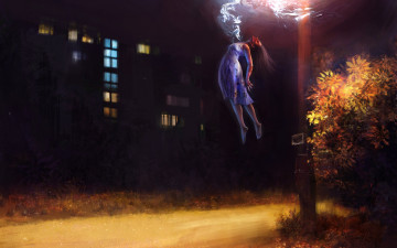 Картинка фэнтези магия парит дома дым улица ночь девушка by lusiusmalfoy