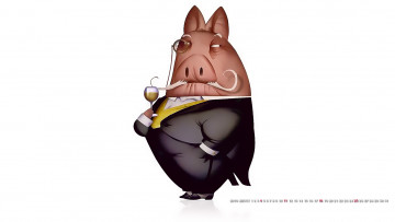 Картинка календари рисованные +векторная+графика бокал свинья животное костюм calendar 2019