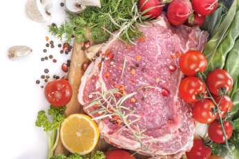 Картинка еда мясные+блюда грибы чеснок помидоры стейк свинина